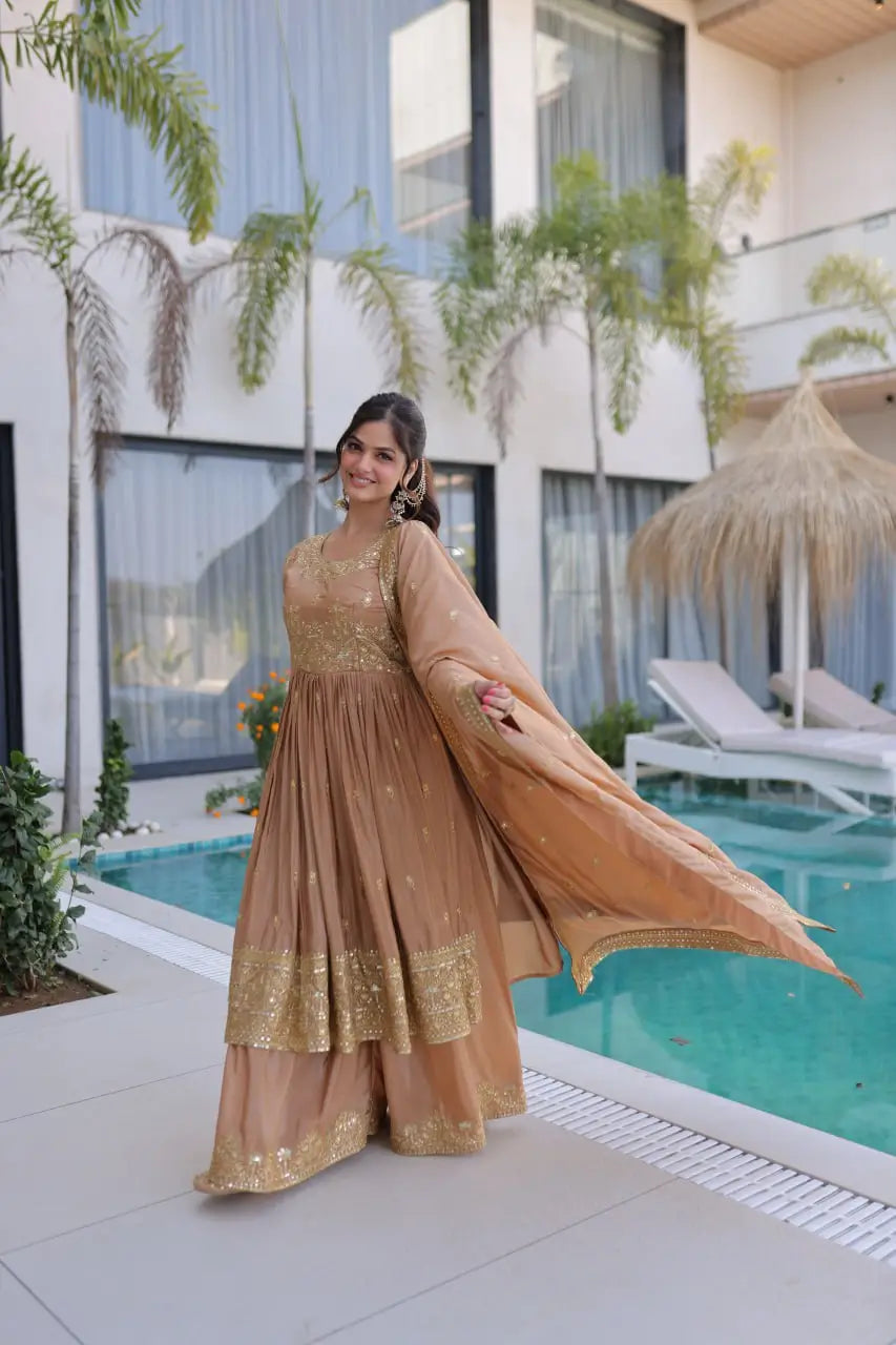 Super Silk Embroidered Kurti Sharara Set