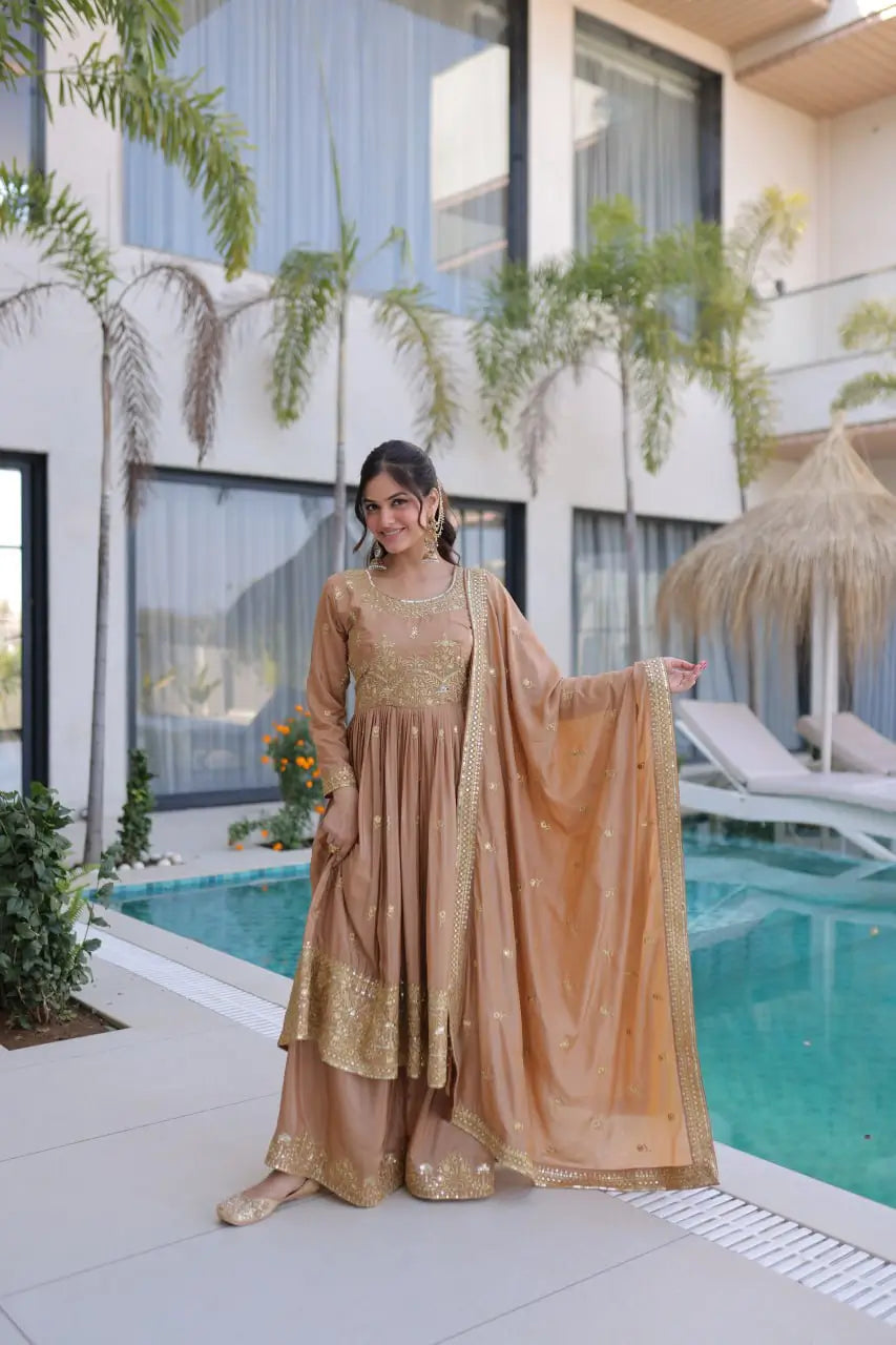 Super Silk Embroidered Kurti Sharara Set