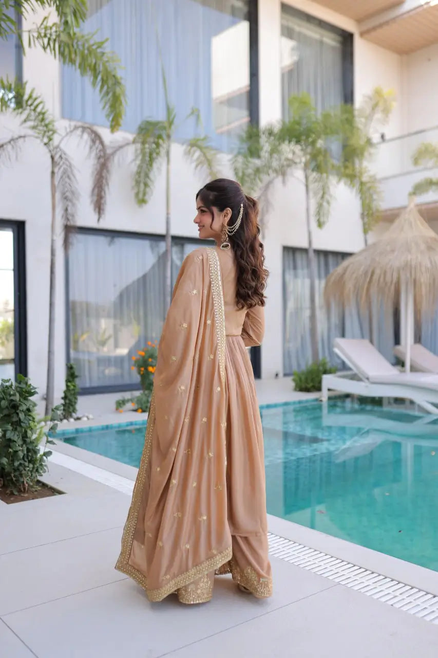 Super Silk Embroidered Kurti Sharara Set