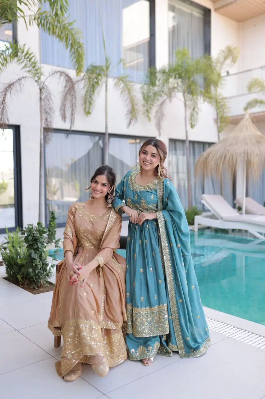 Super Silk Embroidered Kurti Sharara Set
