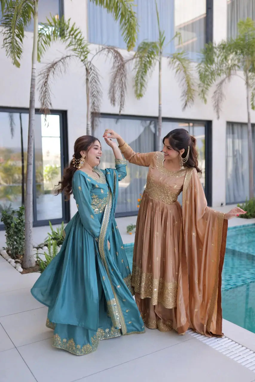 Super Silk Embroidered Kurti Sharara Set