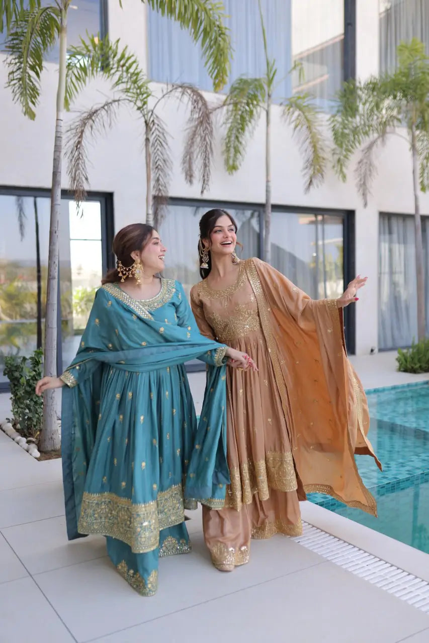 Super Silk Embroidered Kurti Sharara Set