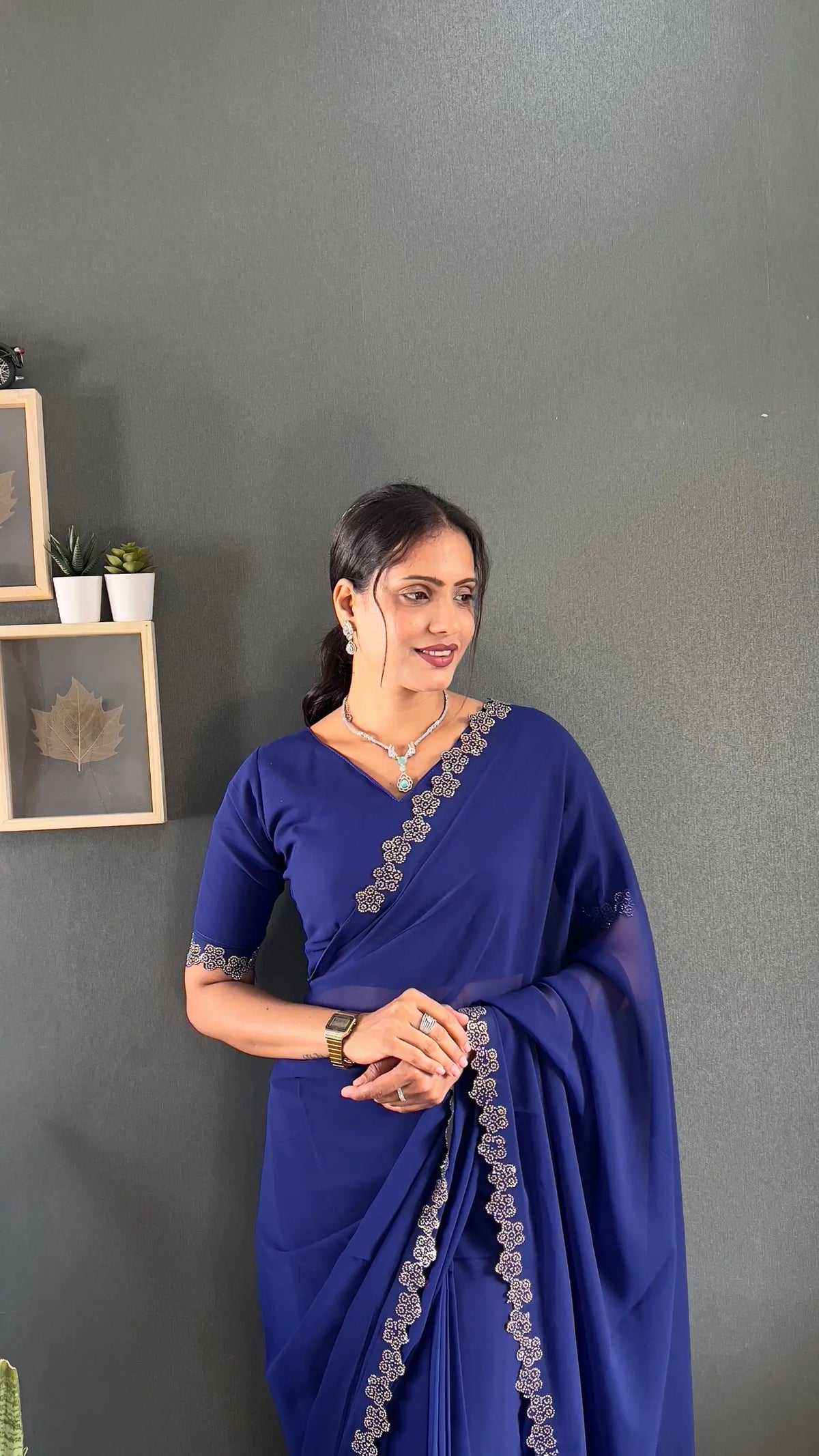 Swarovski Floral Georgette Saree