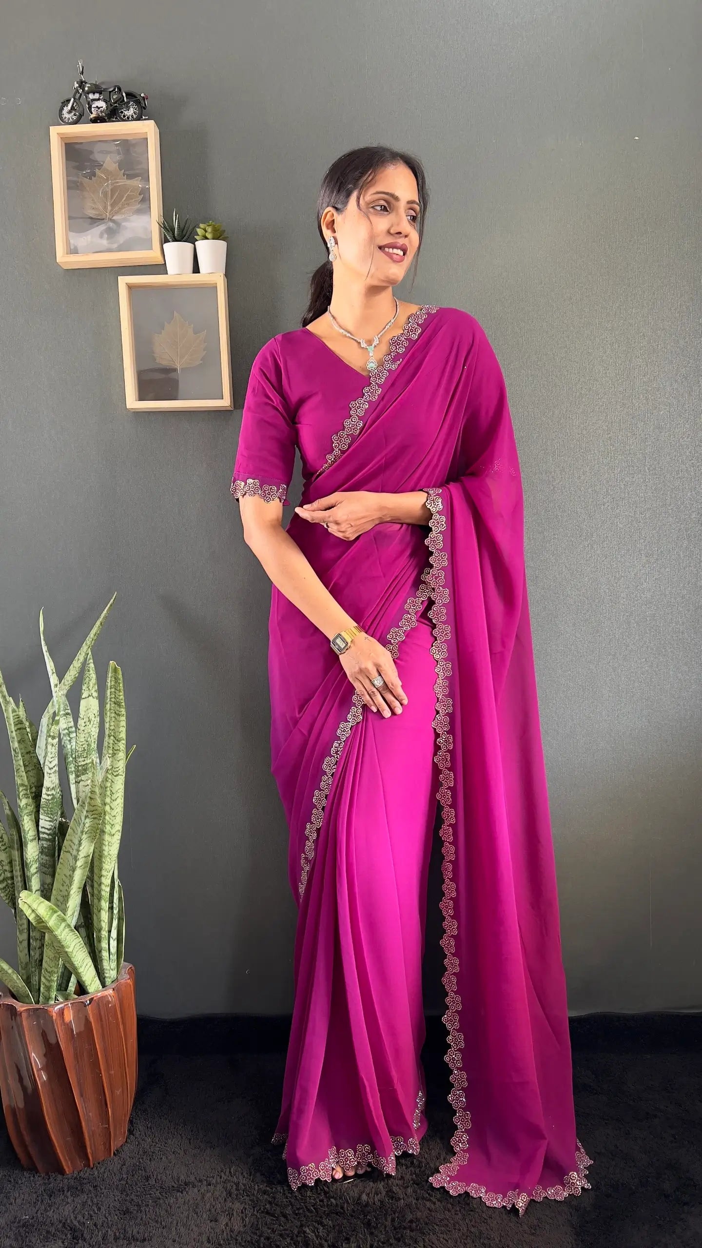 Swarovski Floral Georgette Saree