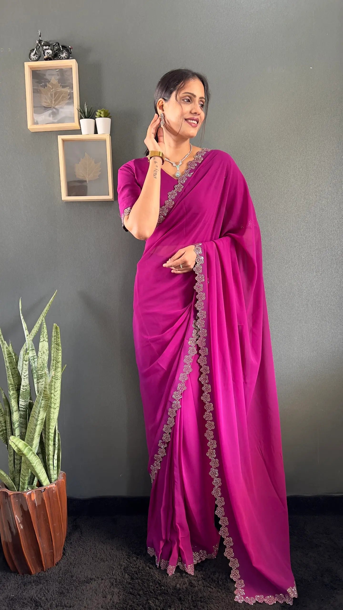 Swarovski Floral Georgette Saree