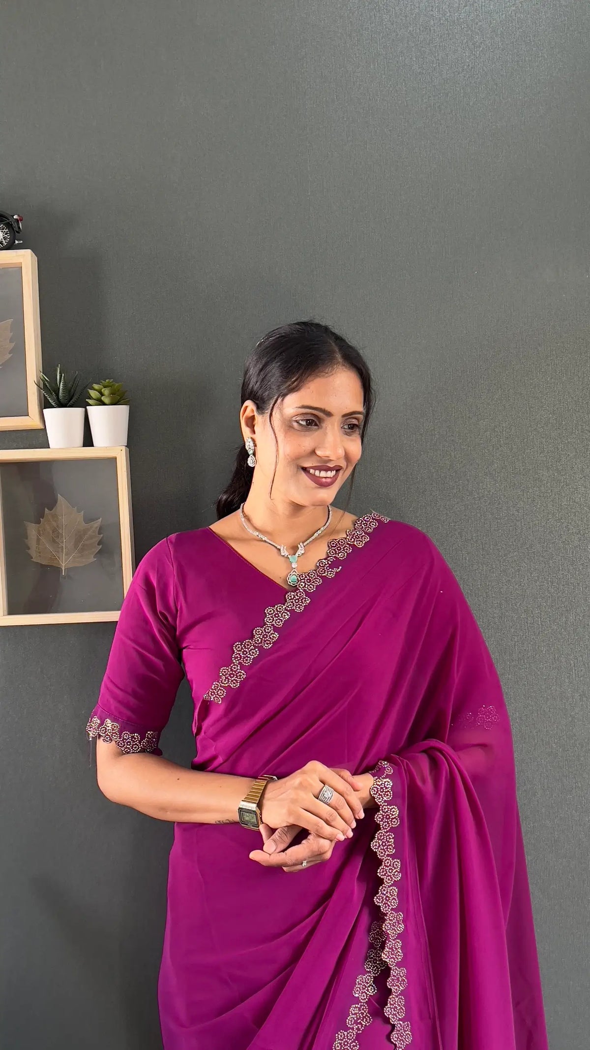 Swarovski Floral Georgette Saree