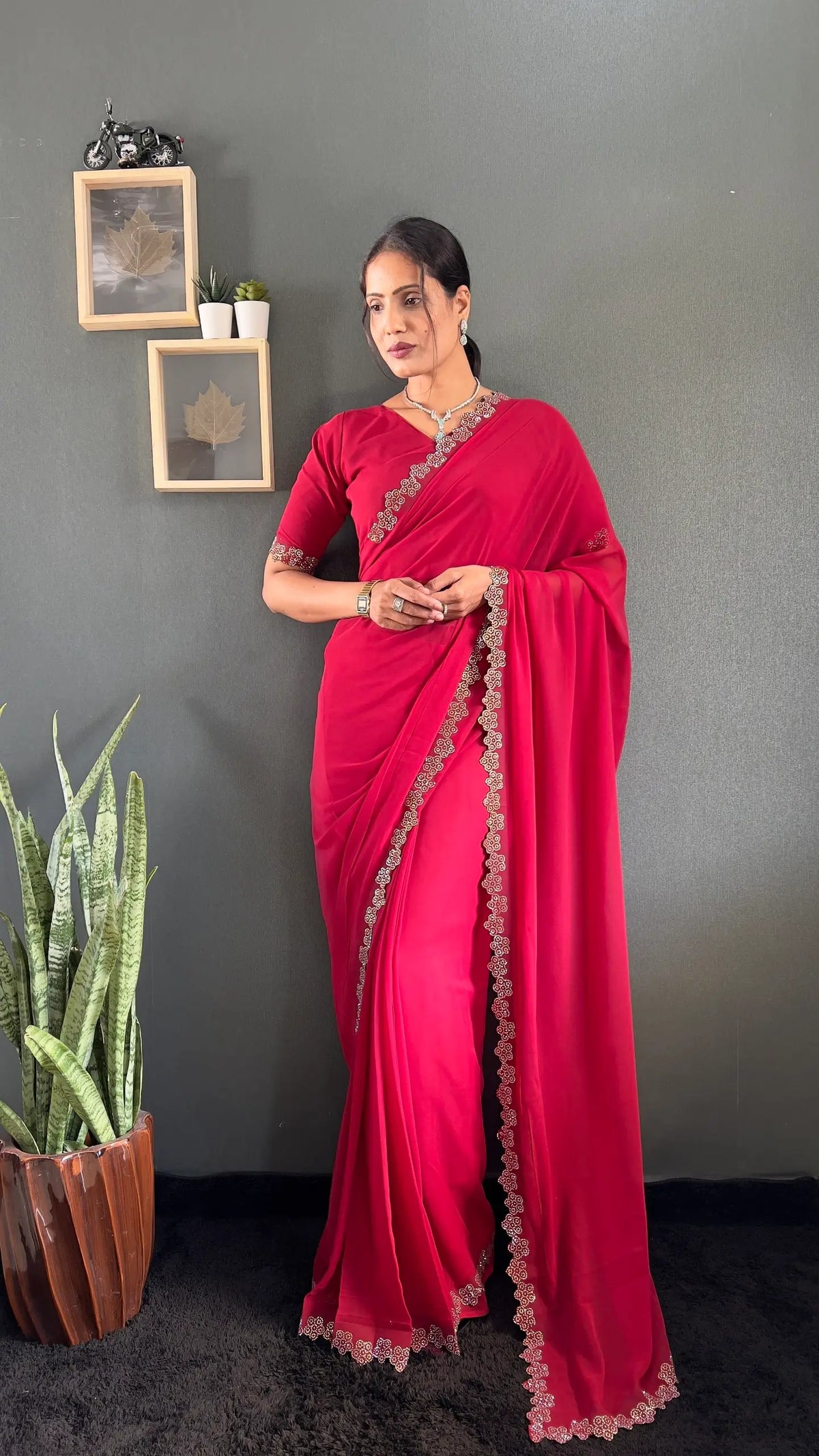 Swarovski Floral Georgette Saree