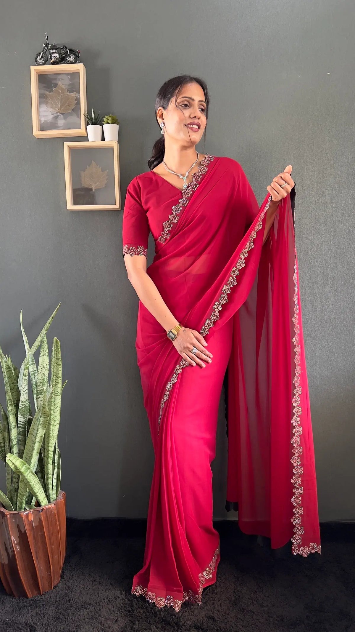Swarovski Floral Georgette Saree