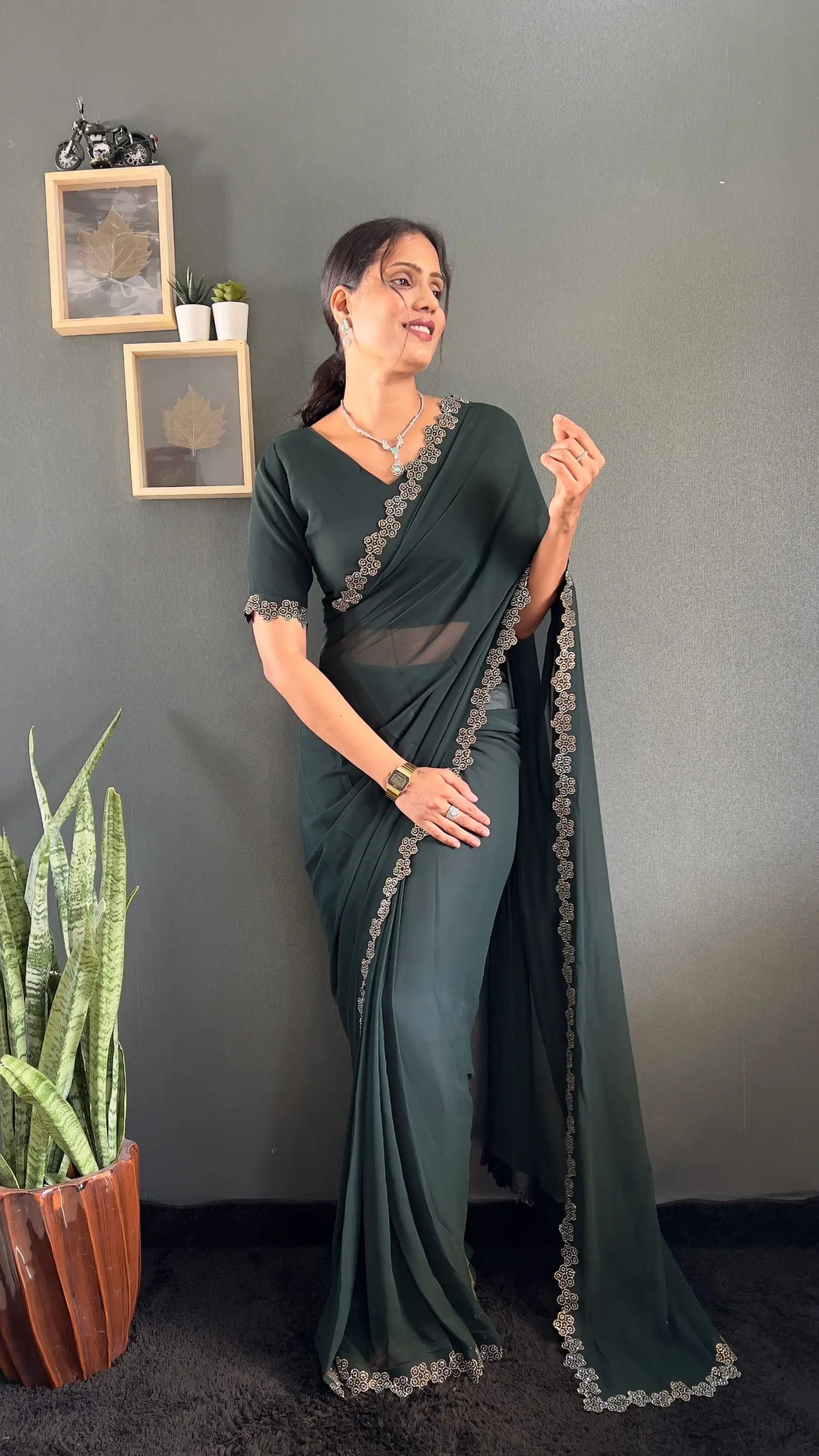 Swarovski Floral Georgette Saree