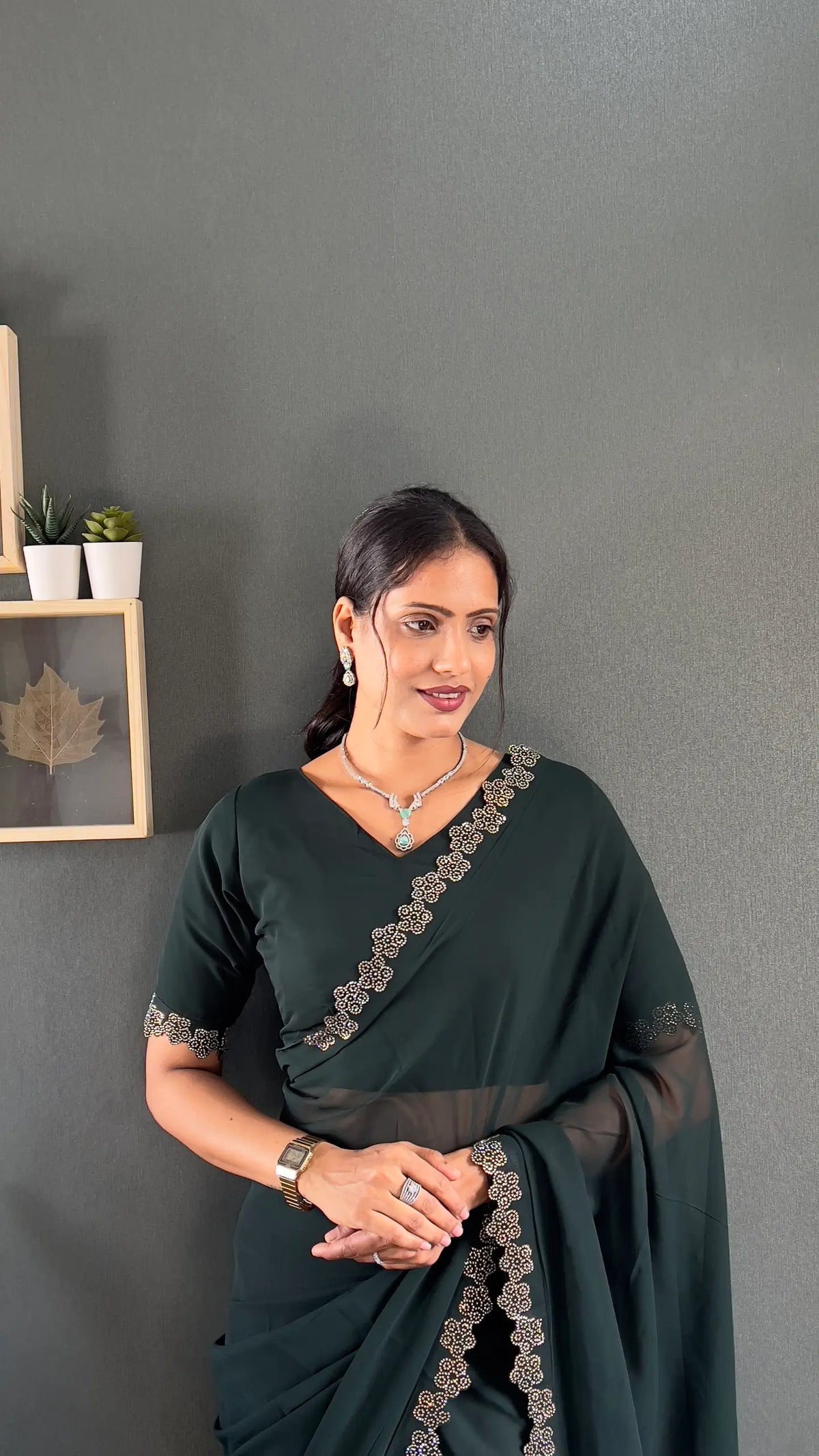 Swarovski Floral Georgette Saree