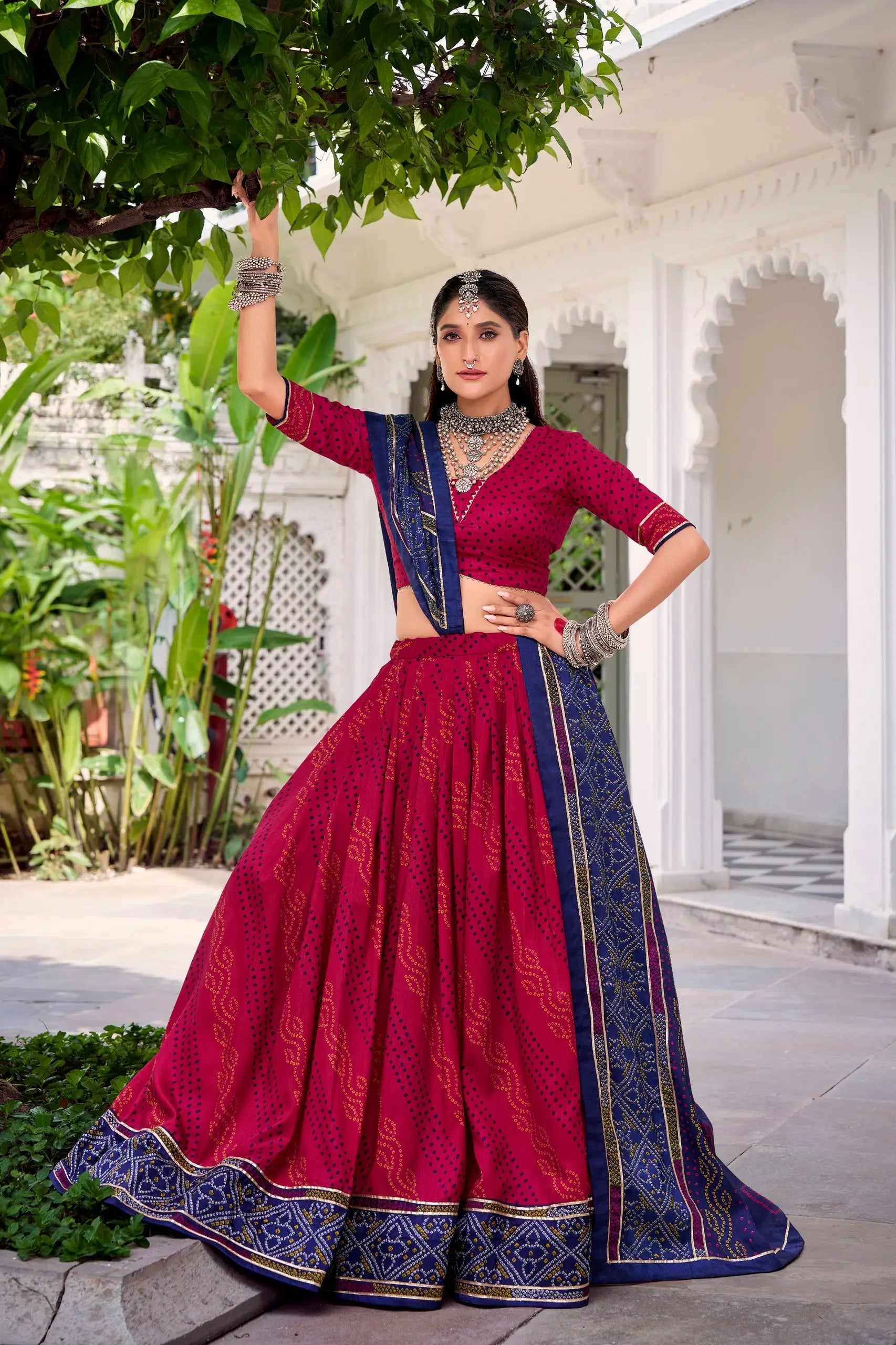 Tasar Silk Bandhej Print Lehenga Set
