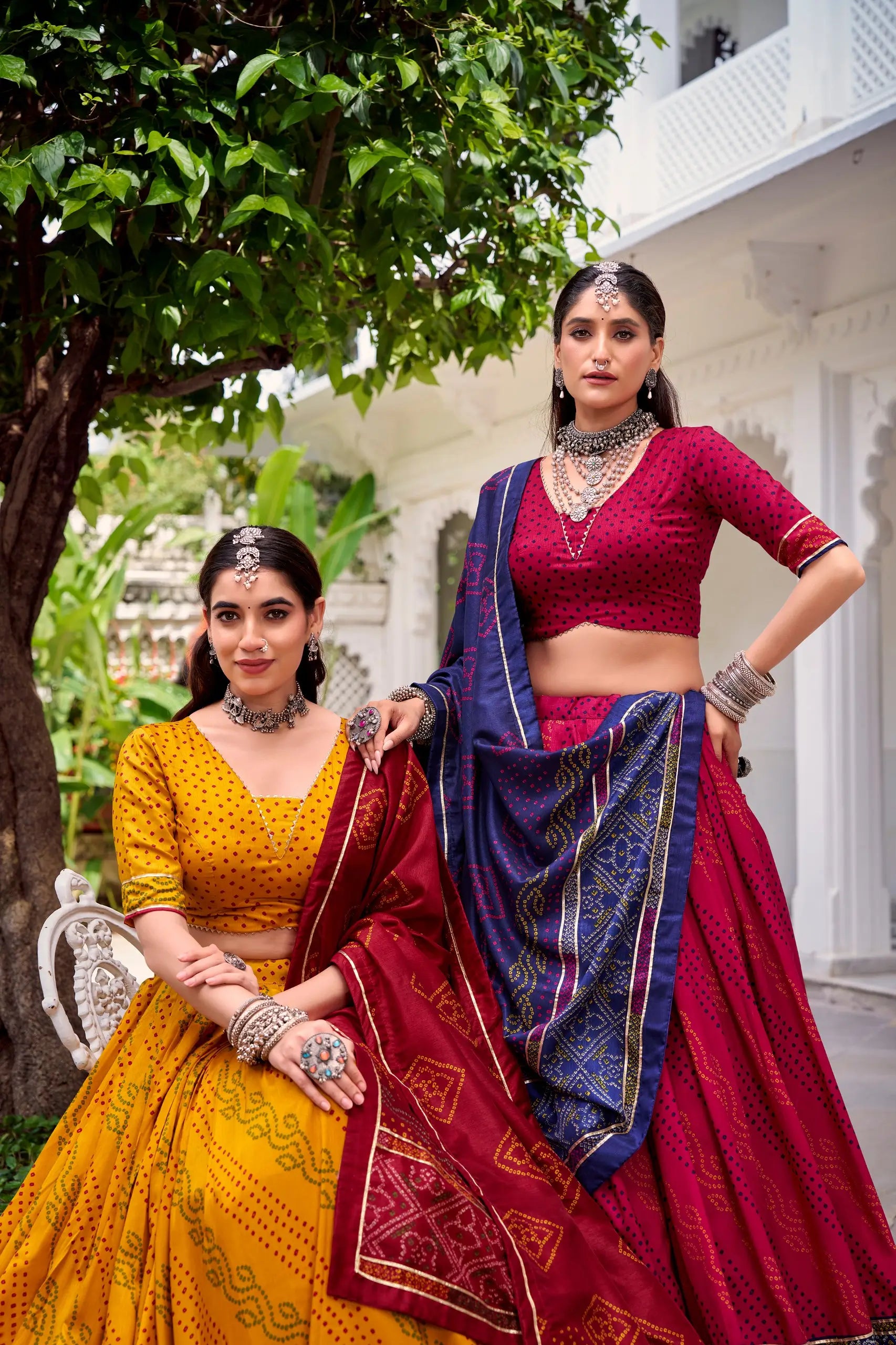 Tasar Silk Bandhej Print Lehenga Set