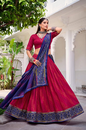 Tasar Silk Bandhej Print Lehenga Set