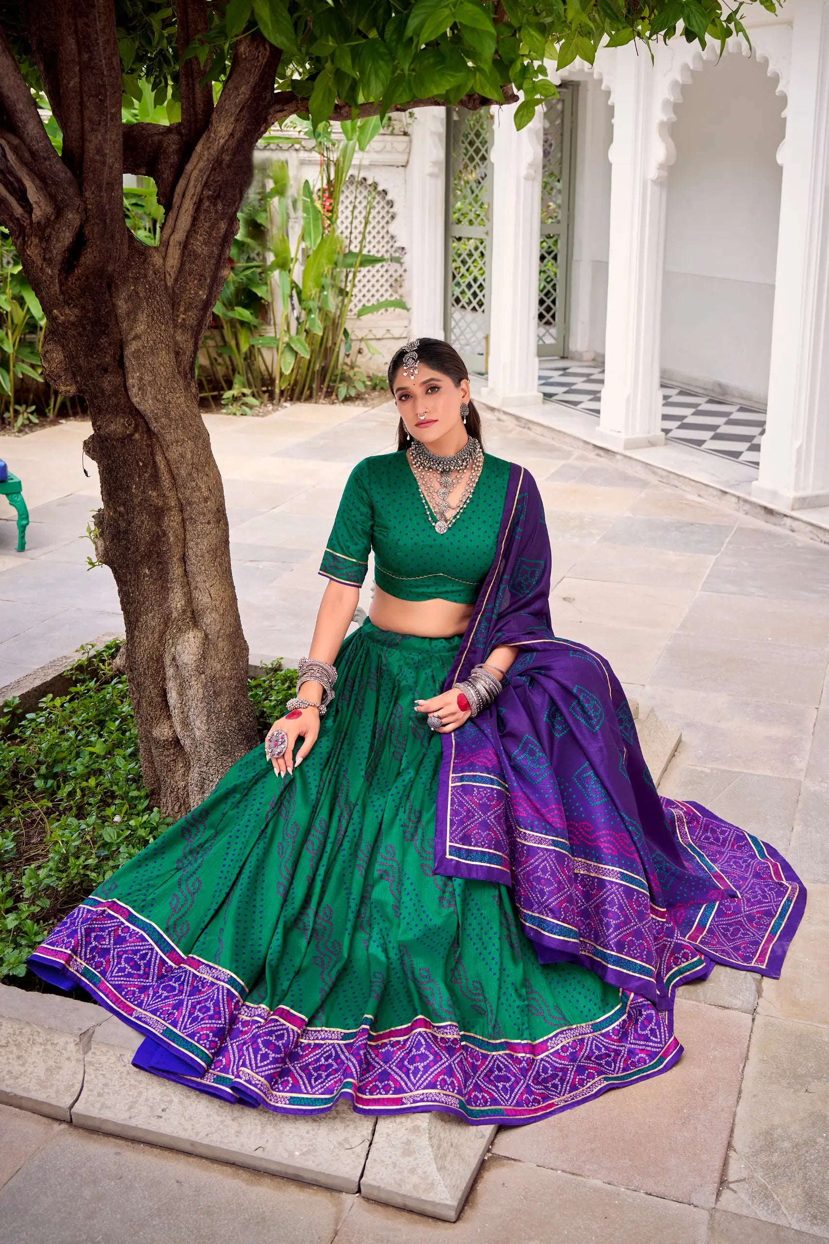 Tasar Silk Bandhej Print Lehenga Set