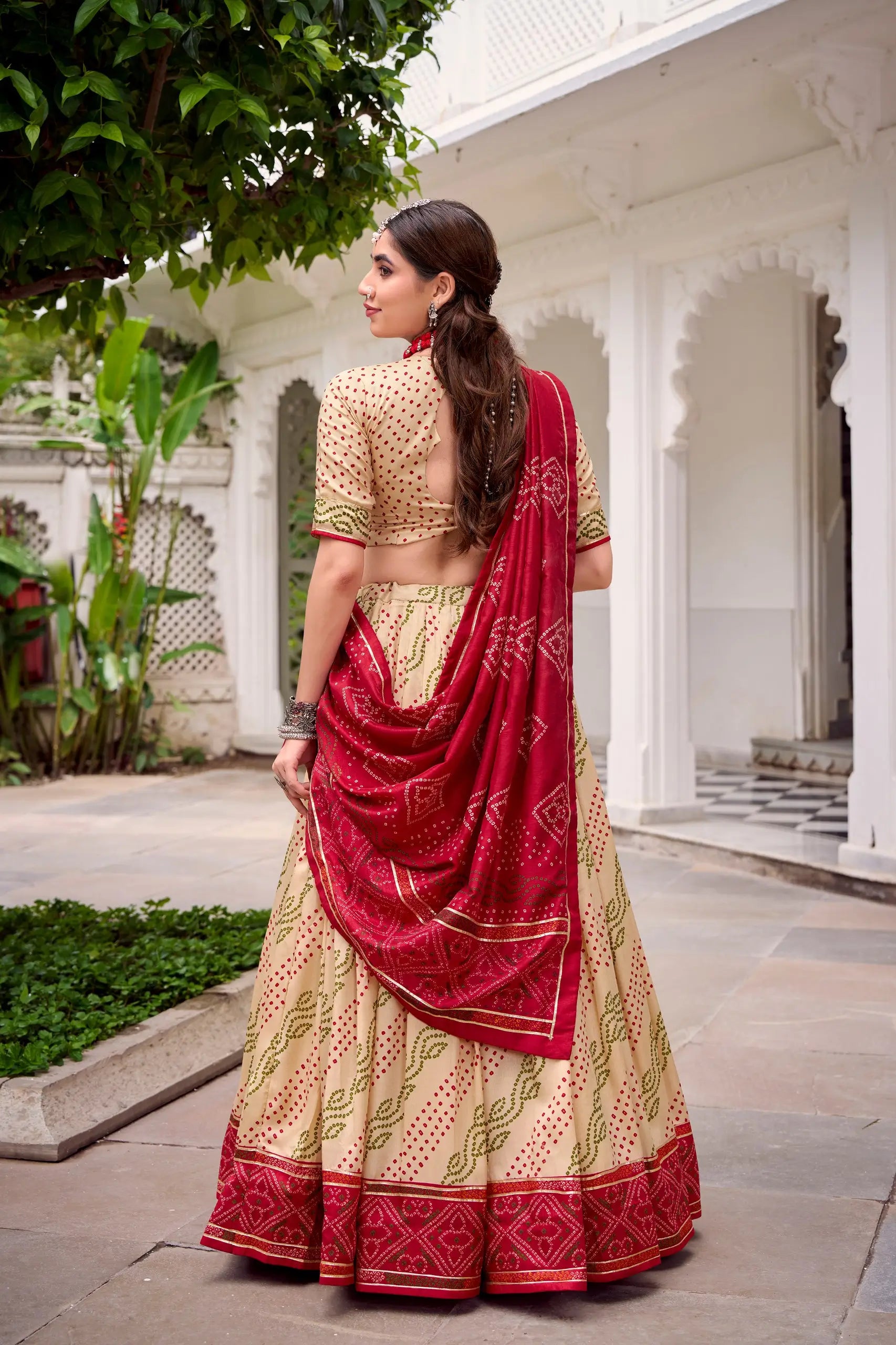 Tasar Silk Bandhej Print Lehenga Set
