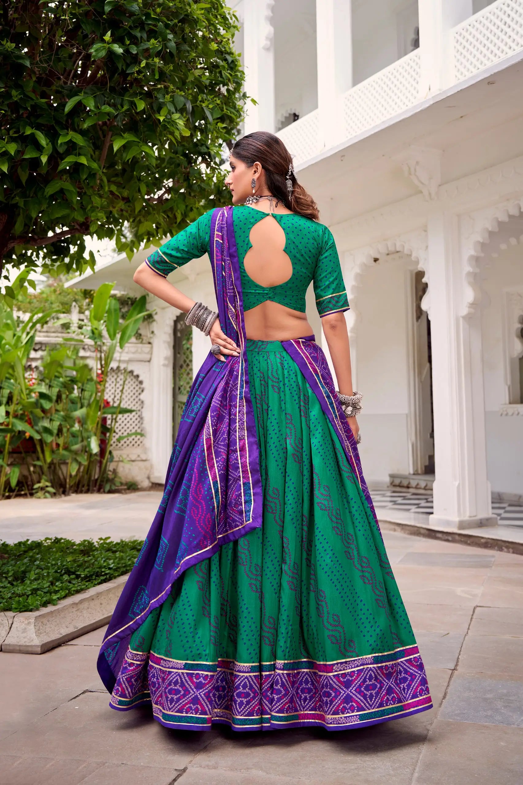 Tasar Silk Bandhej Print Lehenga Set