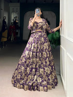 Tasar Silk Floral Print Lehenga Set with Koti