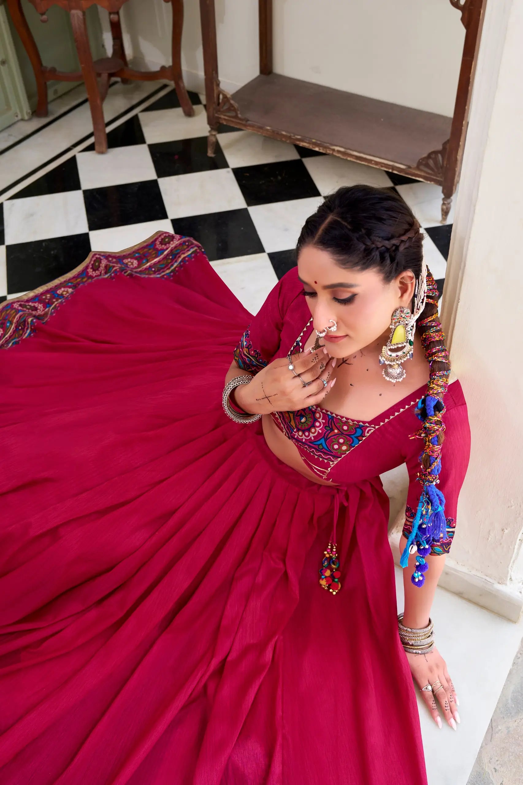 Tasar Silk Gamthi Print Lehenga Set