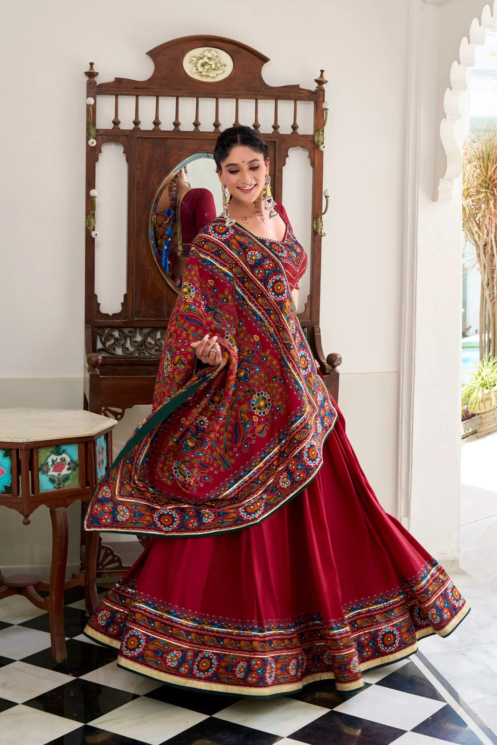 Tasar Silk Gamthi Print Lehenga Set