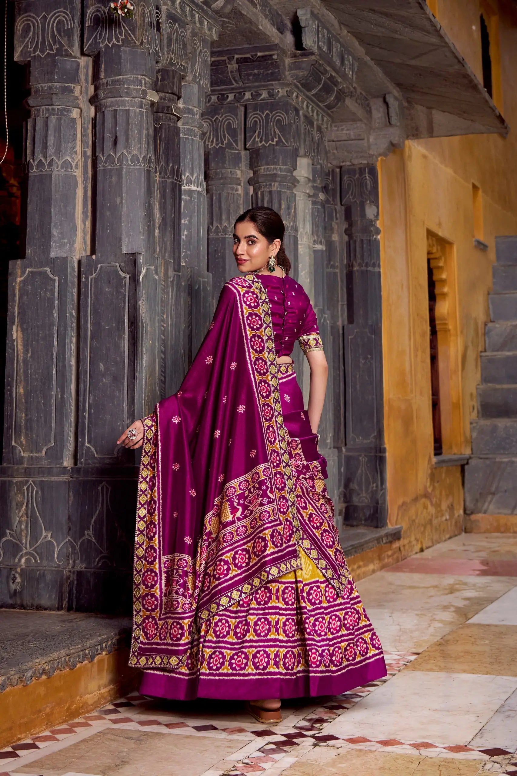Tasar Silk Ikkat Print Lehenga Set