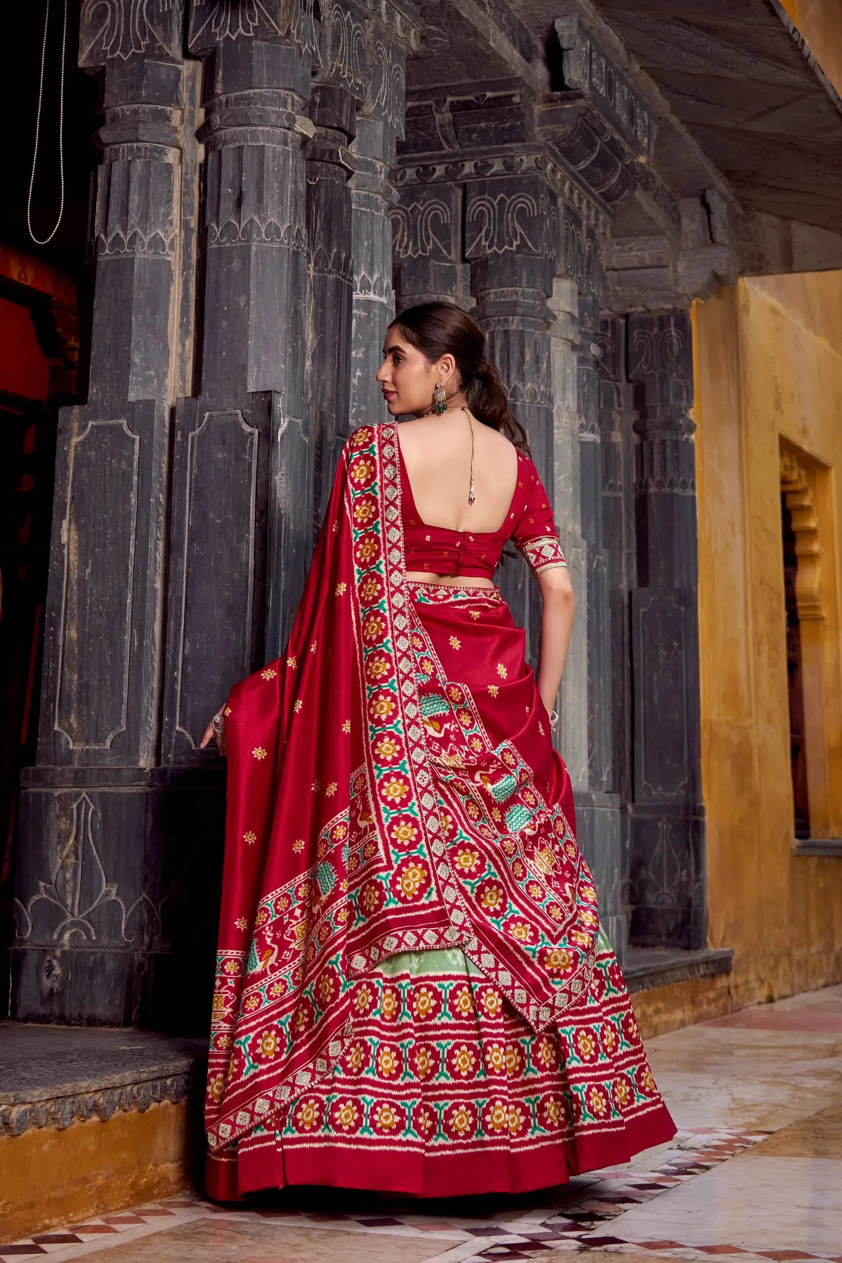 Tasar Silk Ikkat Print Lehenga Set