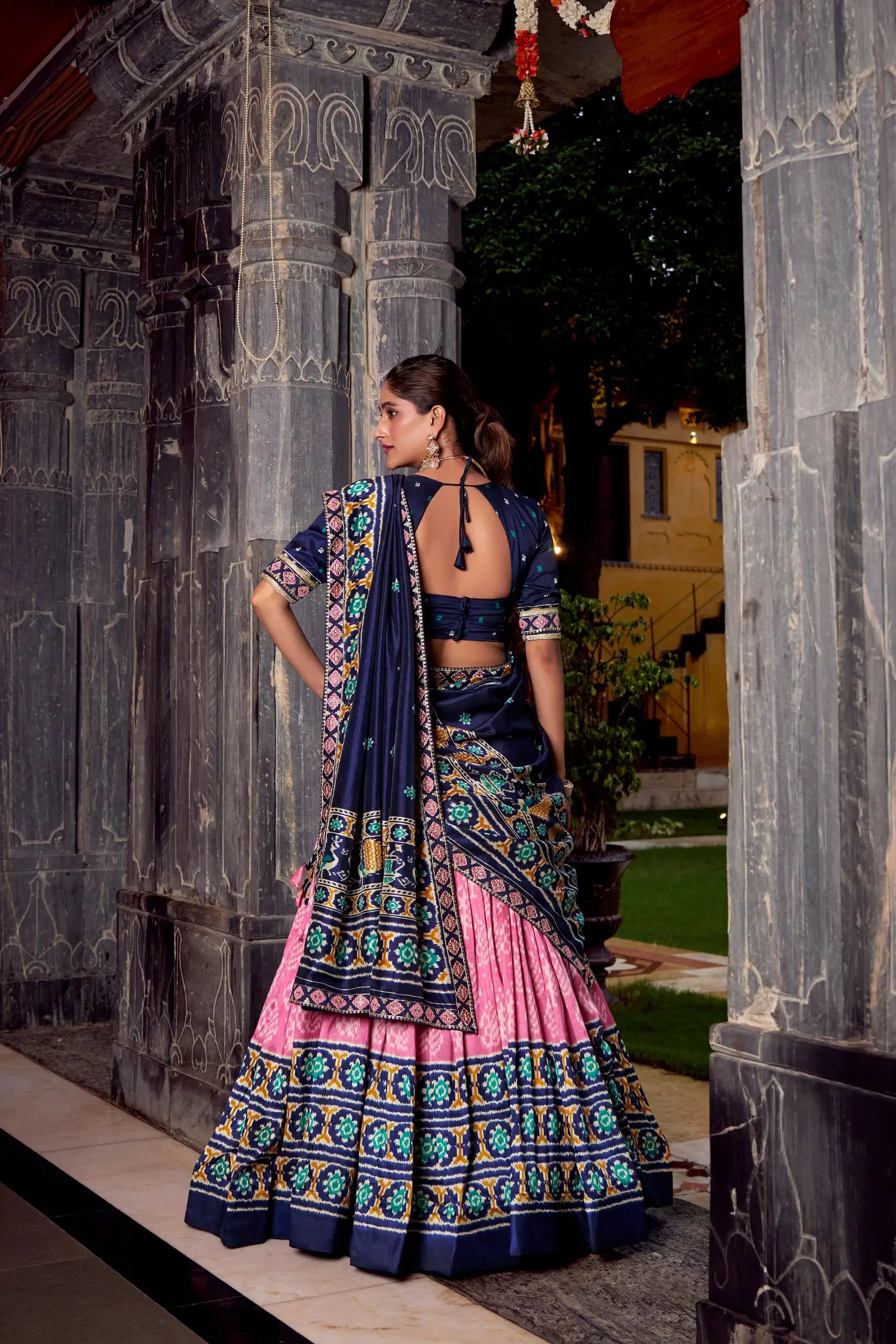 Tasar Silk Ikkat Print Lehenga Set
