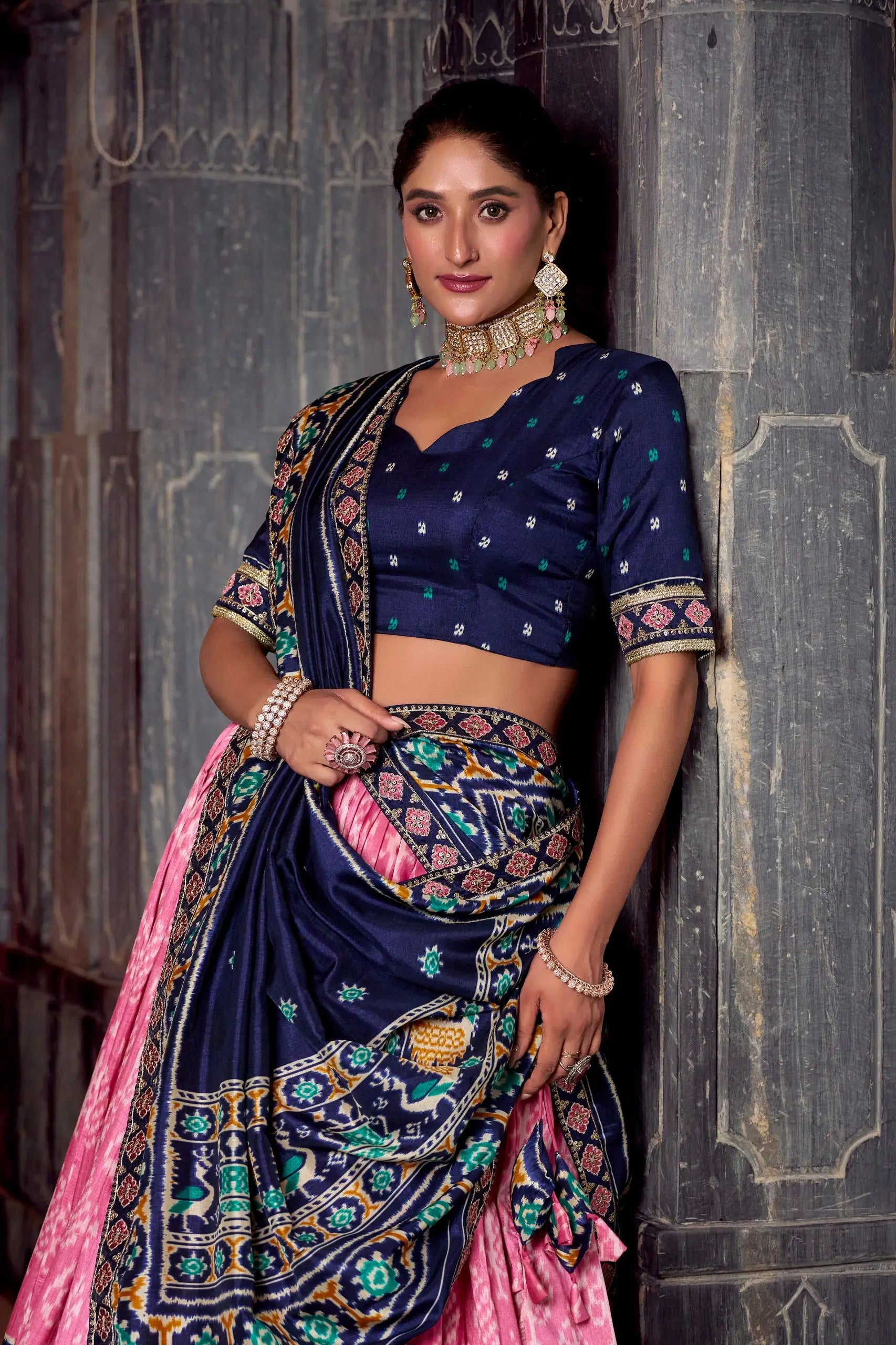 Tasar Silk Ikkat Print Lehenga Set