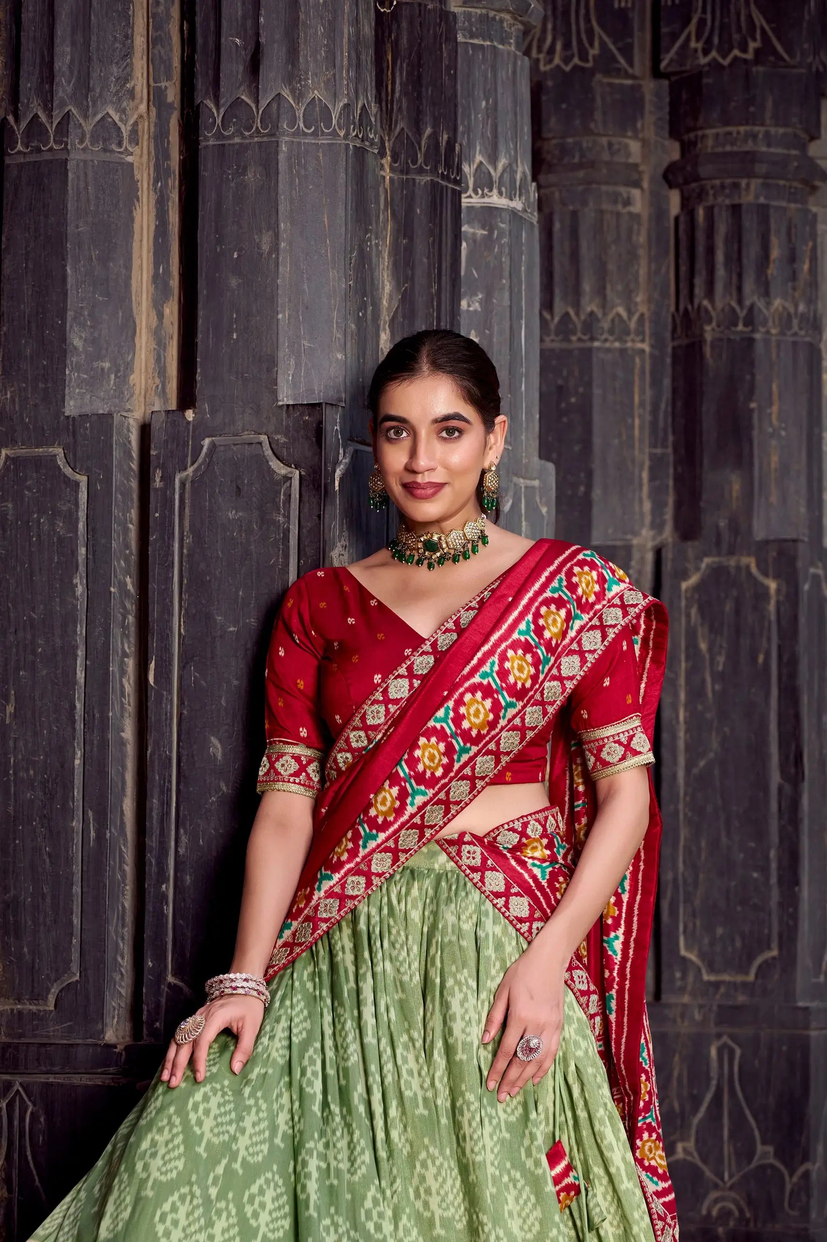 Tasar Silk Ikkat Print Lehenga Set