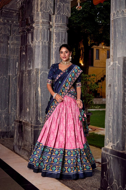 Tasar Silk Ikkat Print Lehenga Set