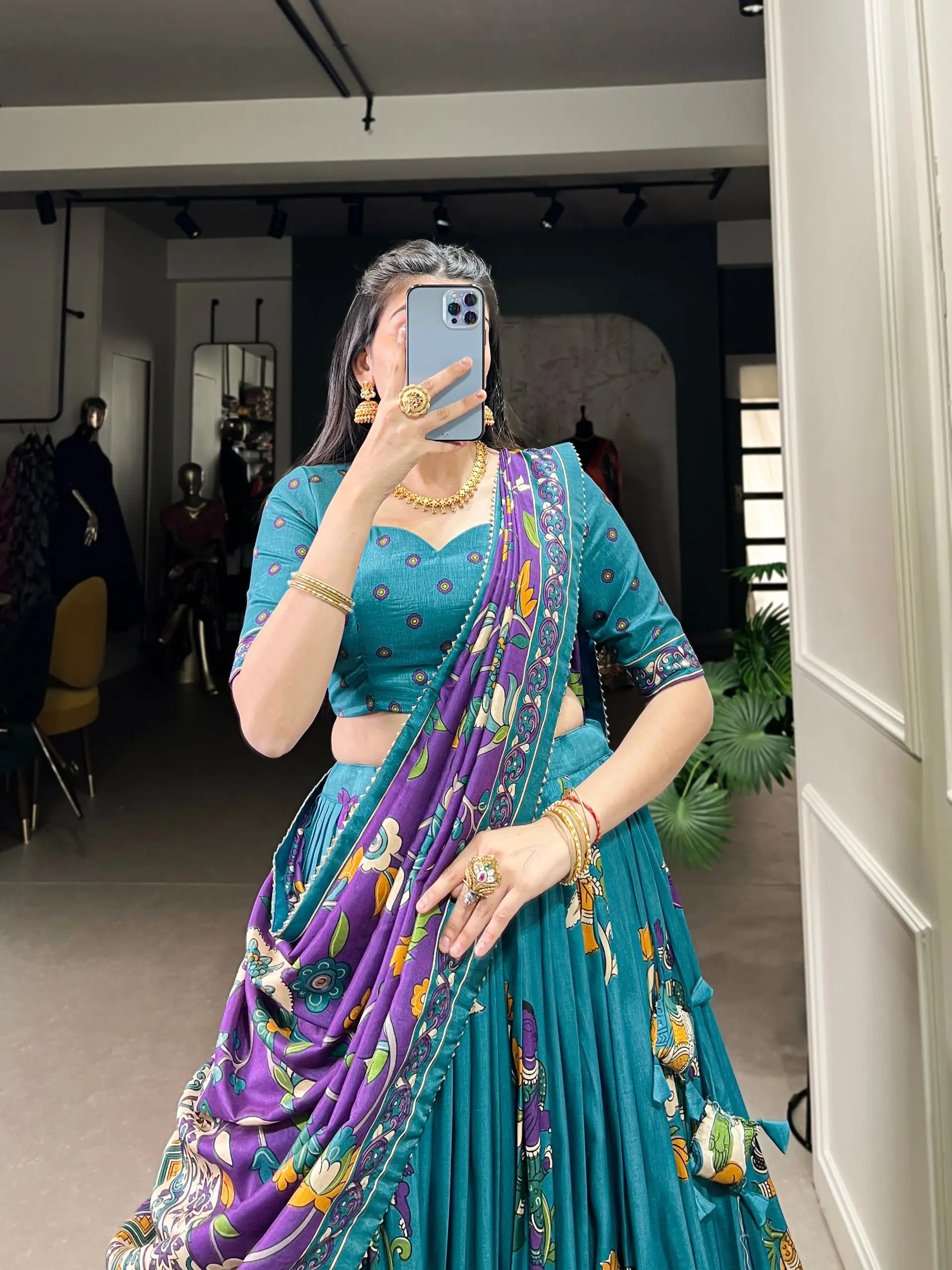 Tasar Silk Kalamkari Print Lehenga Set