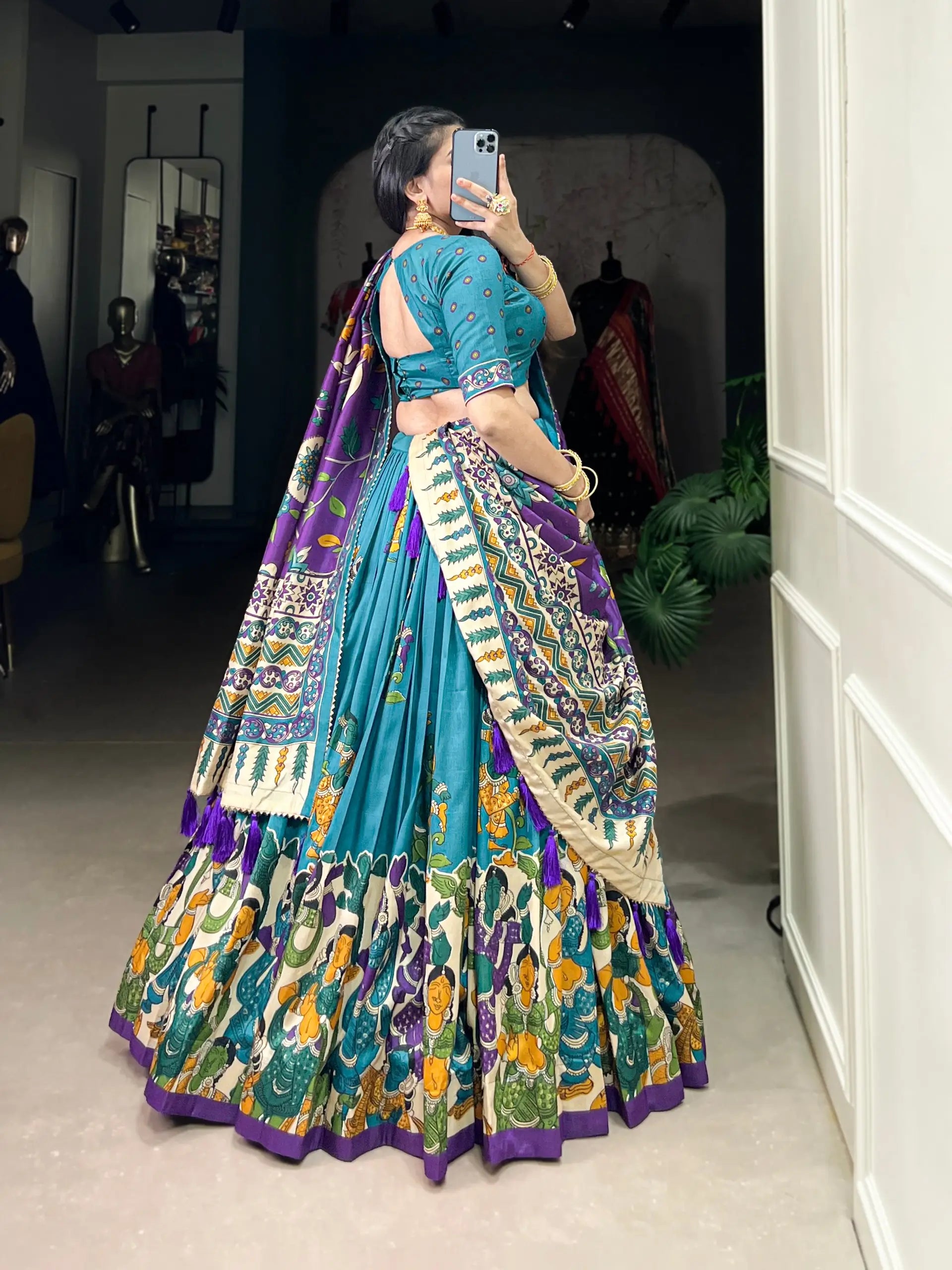 Tasar Silk Kalamkari Print Lehenga Set