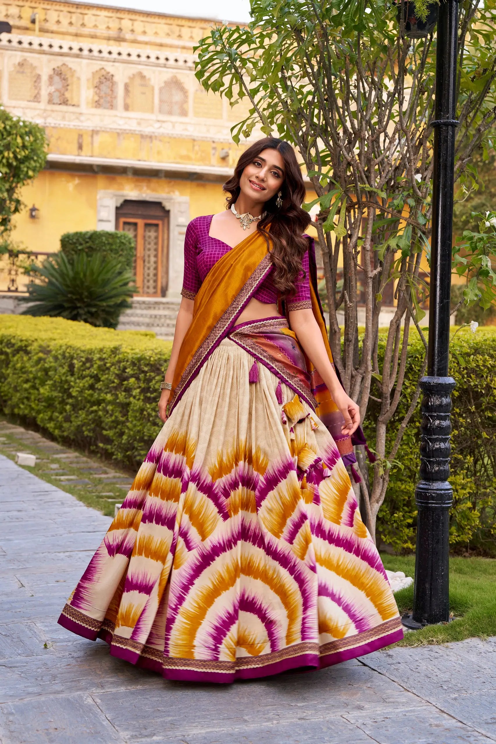 Tasar Silk Tie-Dye Printed Lehenga Choli Set with Dupatta – Festive Wear
