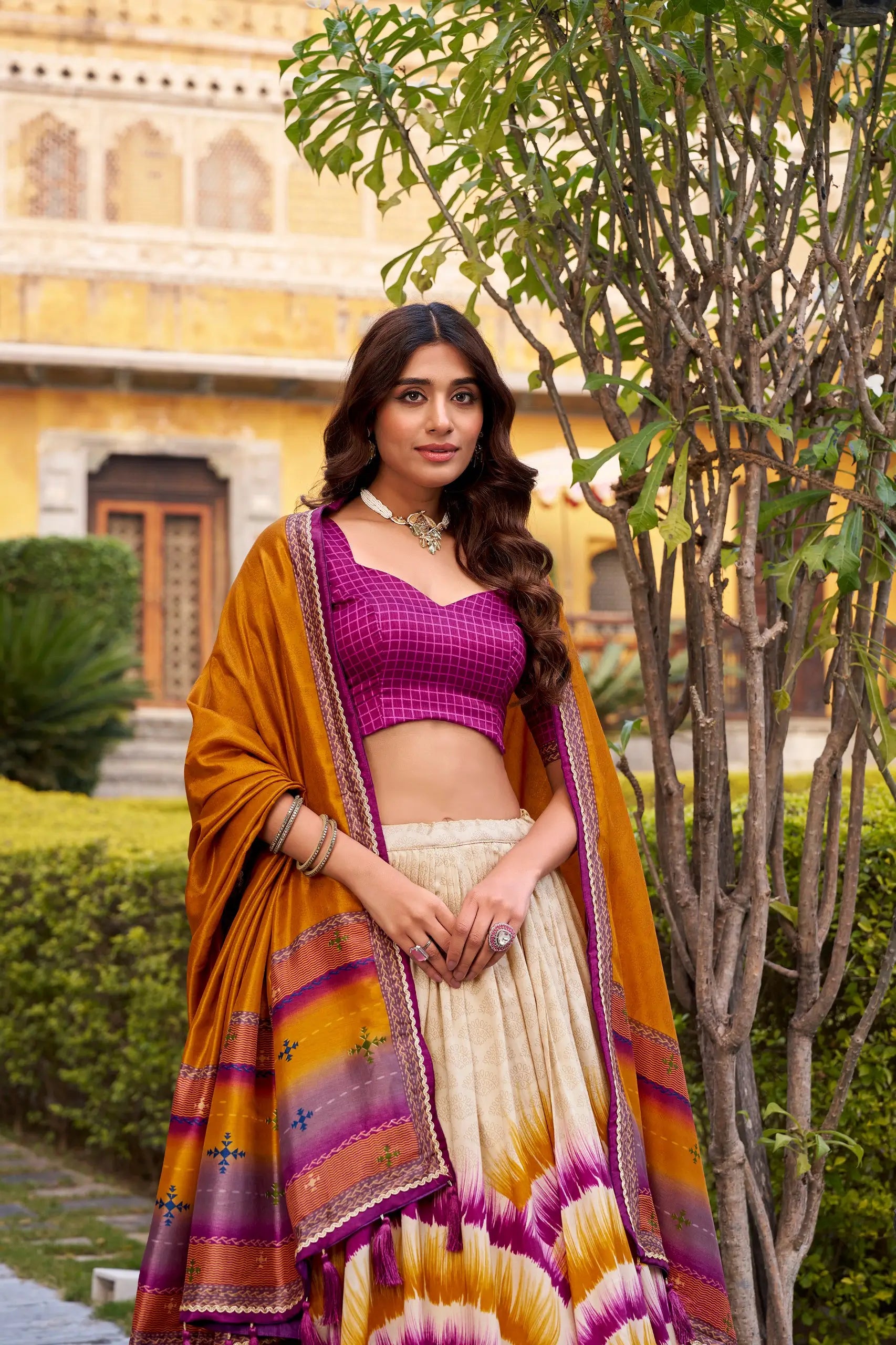 Tasar Silk Tie-Dye Printed Lehenga Choli Set with Dupatta – Festive Wear