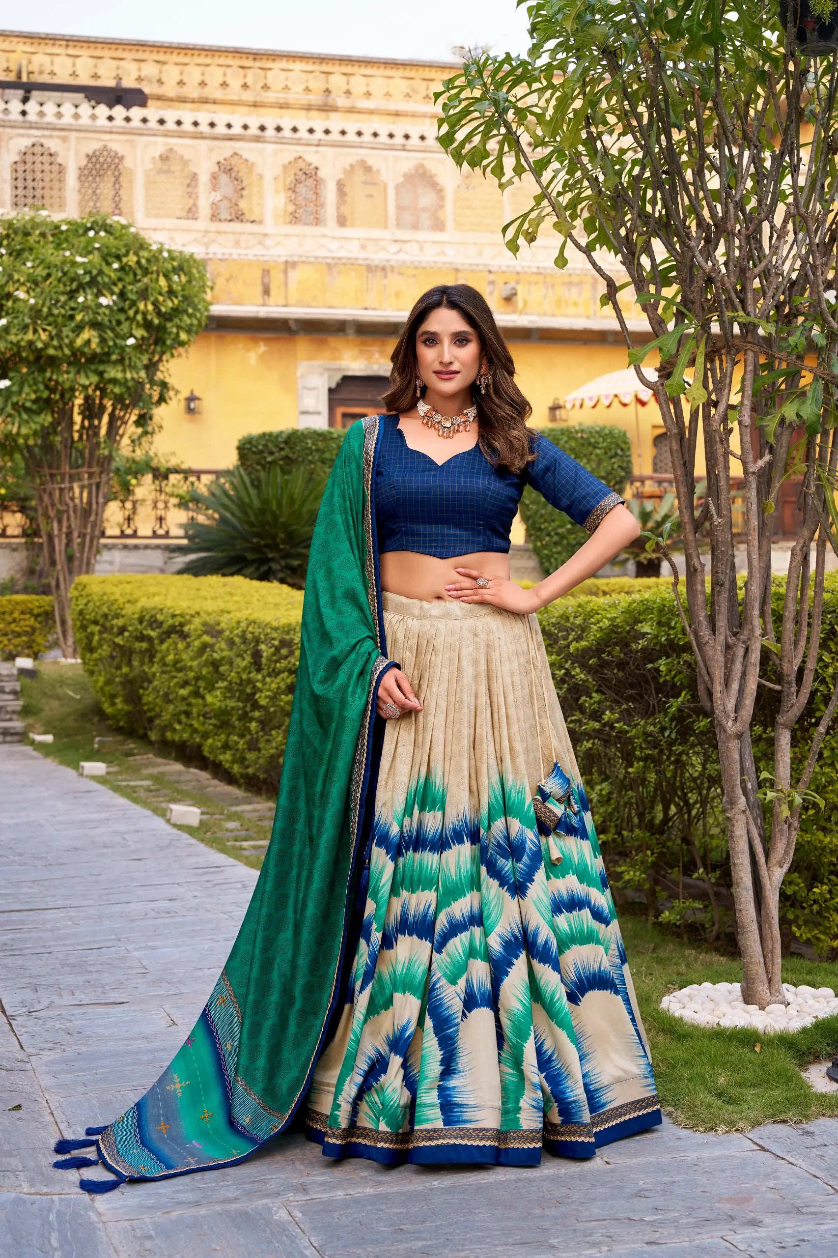 Tasar Silk Tie-Dye Printed Lehenga Choli Set with Dupatta – Festive Wear