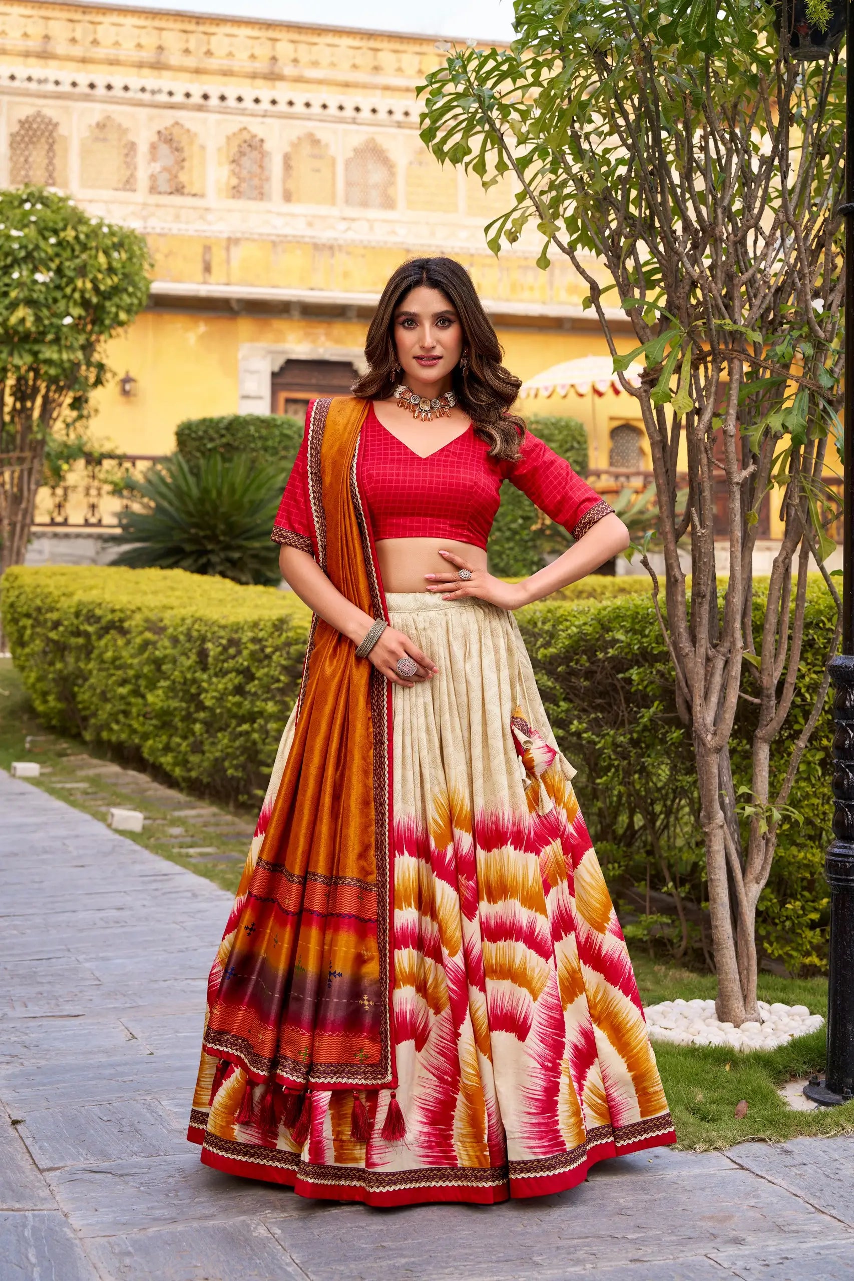 Tasar Silk Tie-Dye Printed Lehenga Choli Set with Dupatta – Festive Wear