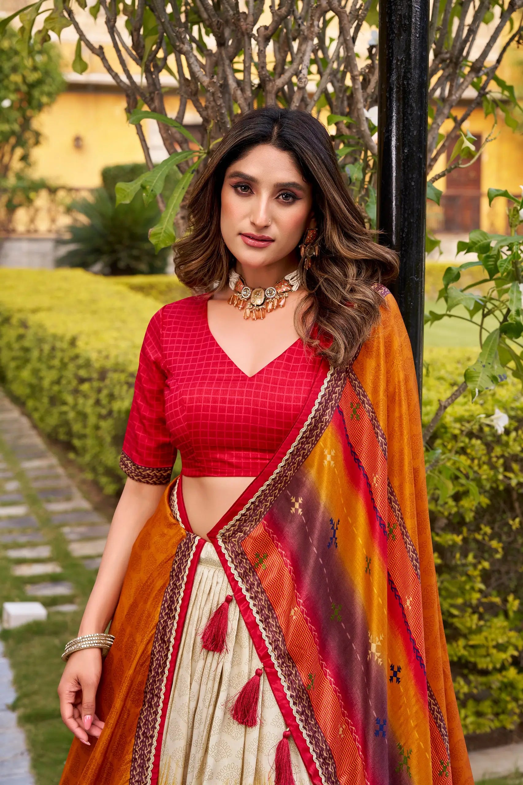 Tasar Silk Tie-Dye Printed Lehenga Choli Set with Dupatta – Festive Wear
