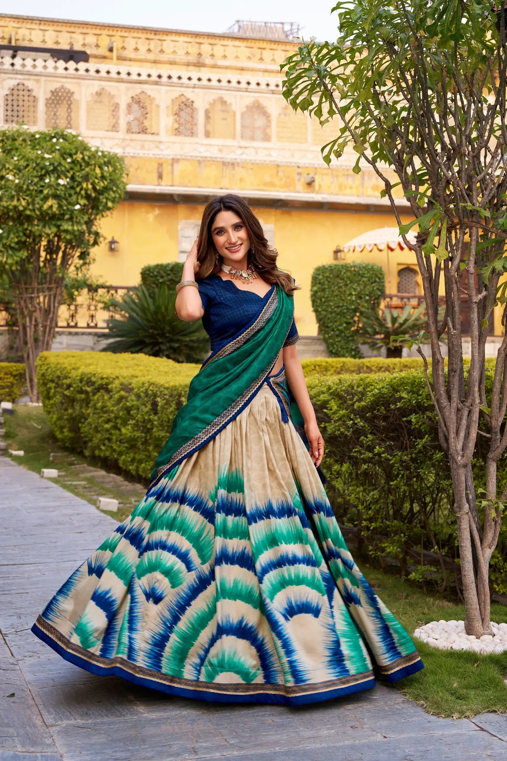 Tasar Silk Tie-Dye Printed Lehenga Choli Set with Dupatta – Festive Wear