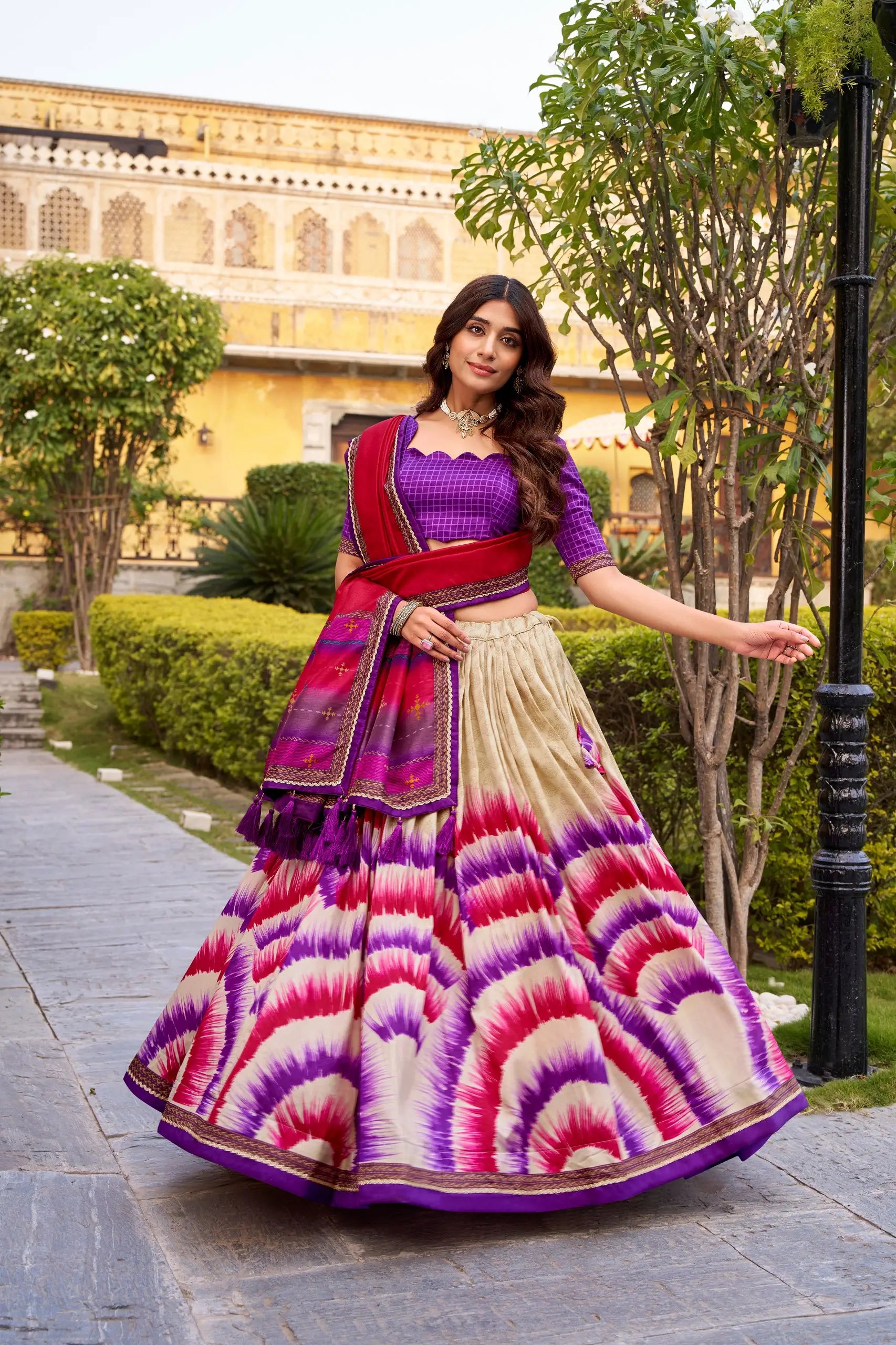 Tasar Silk Tie-Dye Printed Lehenga Choli Set with Dupatta – Festive Wear
