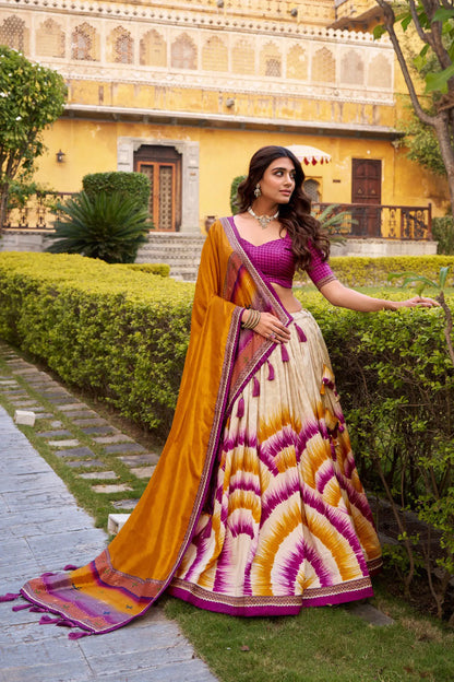 Tasar Silk Tie-Dye Printed Lehenga Choli Set with Dupatta – Festive Wear