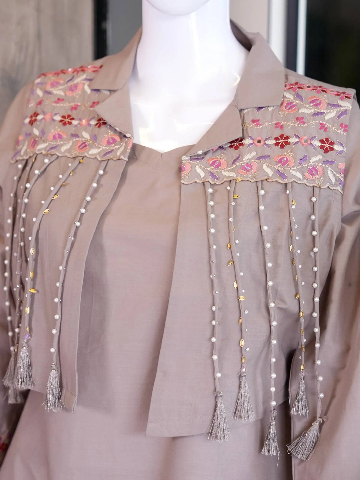 Taupe Fringe Jacket Co-ord