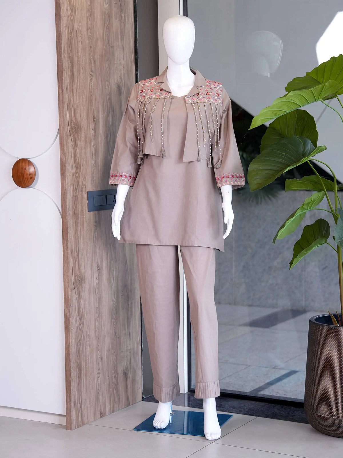 Taupe Fringe Jacket Co-ord