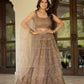 Taupe Net Lehenga with Zari Sequence Embroidery Work for Wedding and Festive Occasions