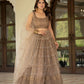 Taupe Net Lehenga with Zari Sequence Embroidery Work for Wedding and Festive Occasions