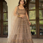 Taupe Net Lehenga with Zari Sequence Embroidery Work for Wedding and Festive Occasions