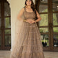 Taupe Net Lehenga with Zari Sequence Embroidery Work for Wedding and Festive Occasions