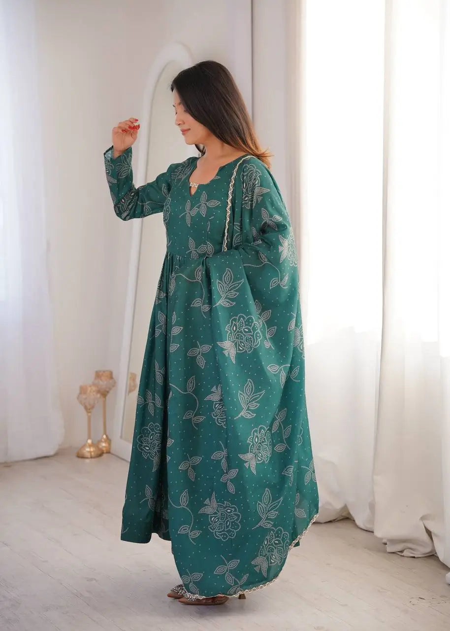 Teal Bandhani Print Muslin Anarkali with Dupatta