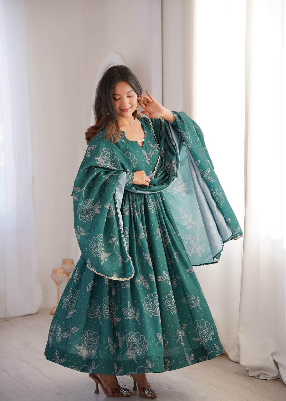 Teal Bandhani Print Muslin Anarkali with Dupatta