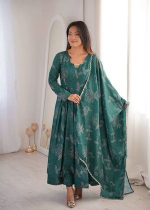 Teal Bandhani Print Muslin Anarkali with Dupatta