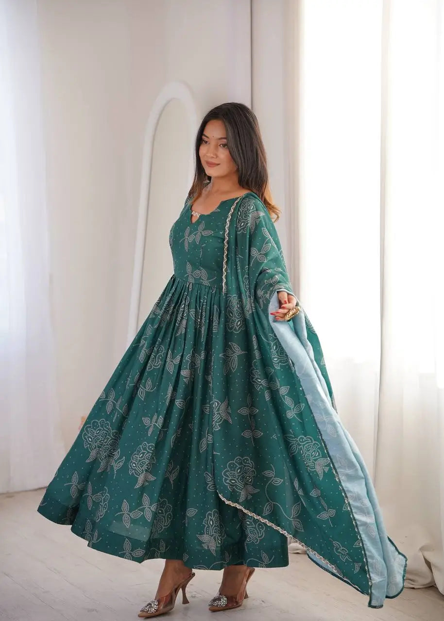 Teal Bandhani Print Muslin Anarkali with Dupatta
