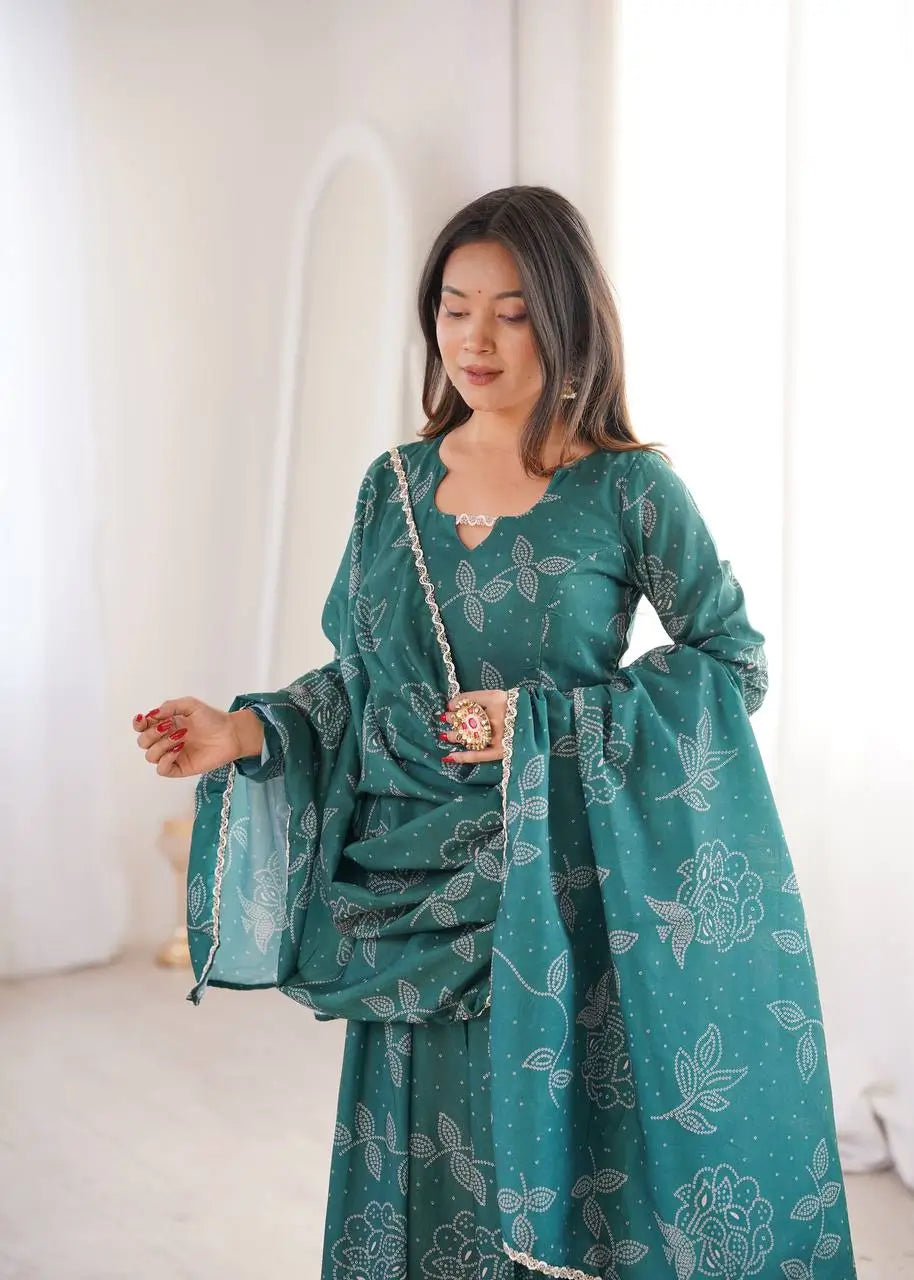 Teal Bandhani Print Muslin Anarkali with Dupatta